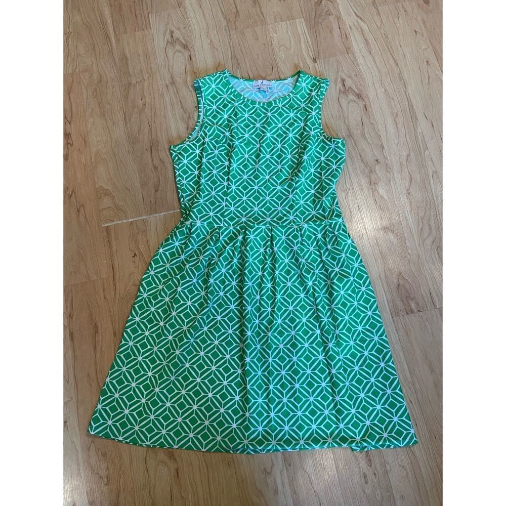 Jude Connally bright green patterned dress